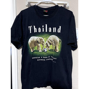 Vintage Y2k JoliGolf Large T Shirt Black Thailand Elephants playing Football